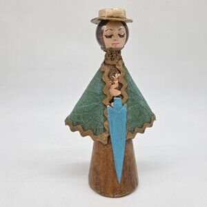 Handcrafted Paper Mache Mexican Figure Doll With Green Cape & Hat Signed